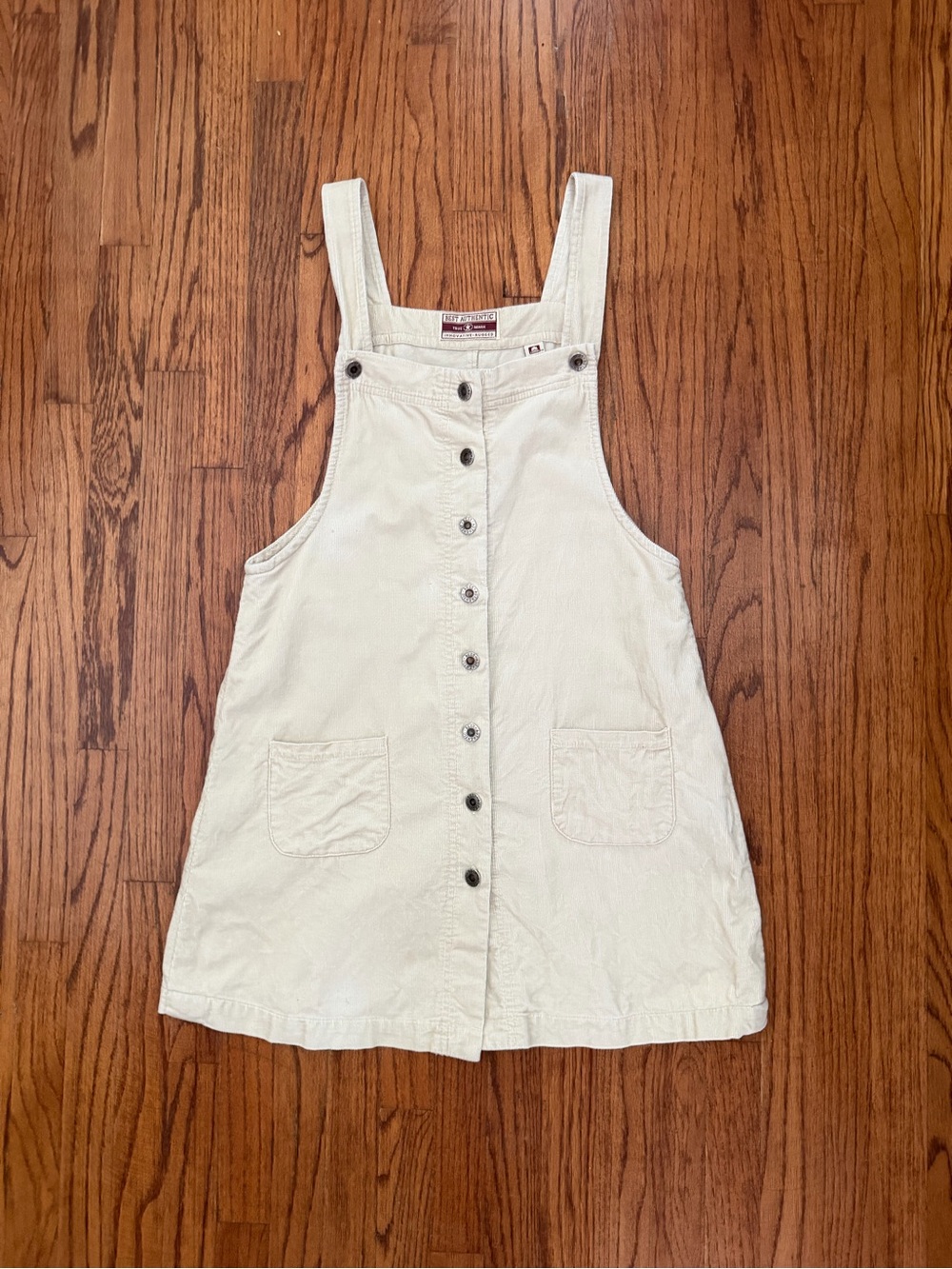 Vintage True Mark Cream Corduroy Pinafore Mini Dress Jumper Button Front